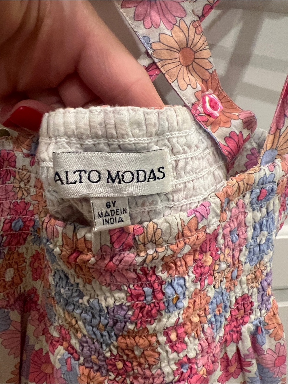 Floral Pink Multicolor Smocked linen dress